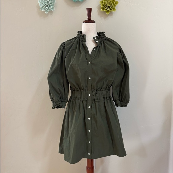 Never A Wallflower Dresses & Skirts - NWT Never a Wallflower Ruffled Collar Button-Front Dress in Olive Green M